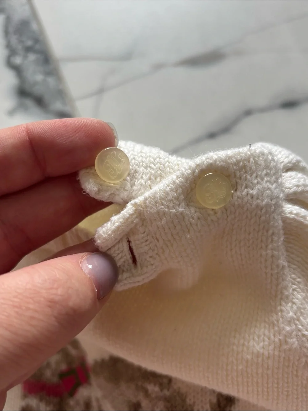 Ralph Lauren Cream Knit Baby Sweater with Puppy Detail
